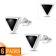 Black Onyx Triangle Silver Earrings - e348